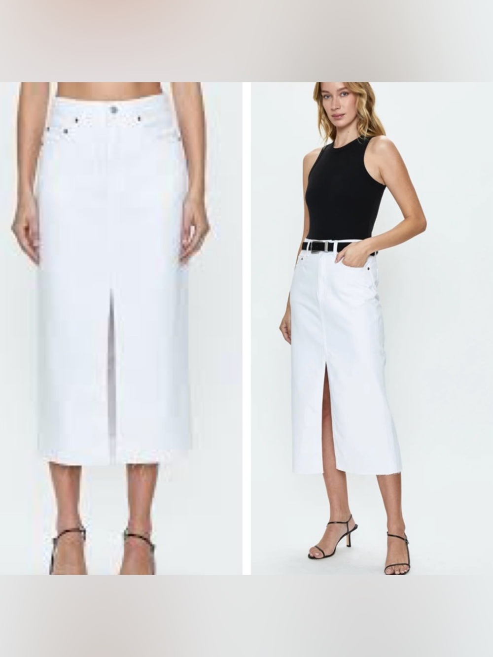 Pistola Alice White Denim Longer Midi Skirt Front Slit Cotton size 29